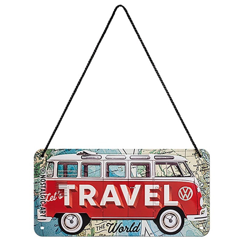 Nostalgic Art Nostalgic-Art Retro hanging sign, 3.9" x 7.9", VW Bulli â€“ Let's Travel The World â€“ VW Bus Gift idea, Official License Product (OLP), made of metal, vintage design - Image 1